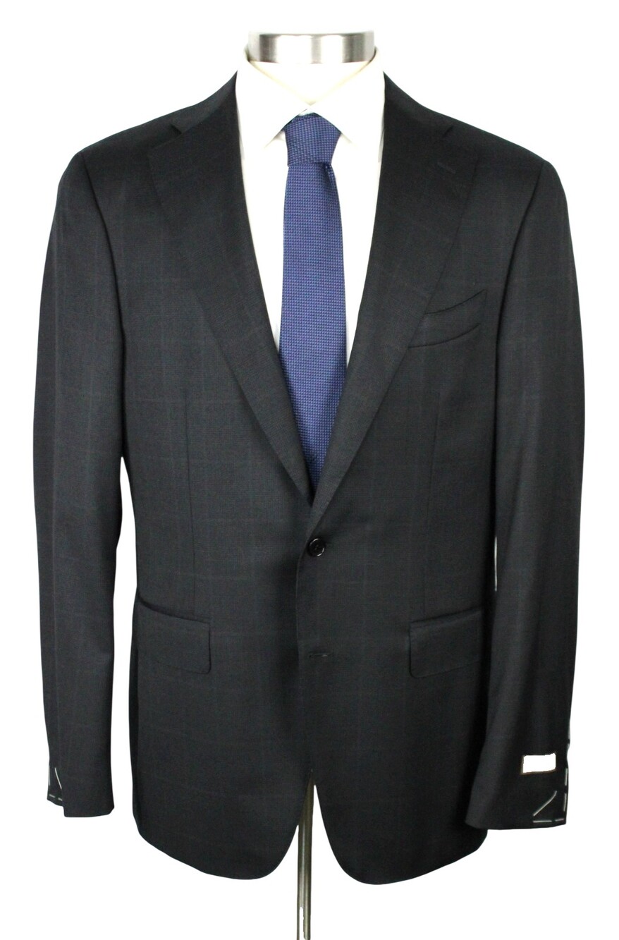 Canali Suit Jacket 42 L (52 EU) Black Grey Plaid Wool Slim Fit Coat